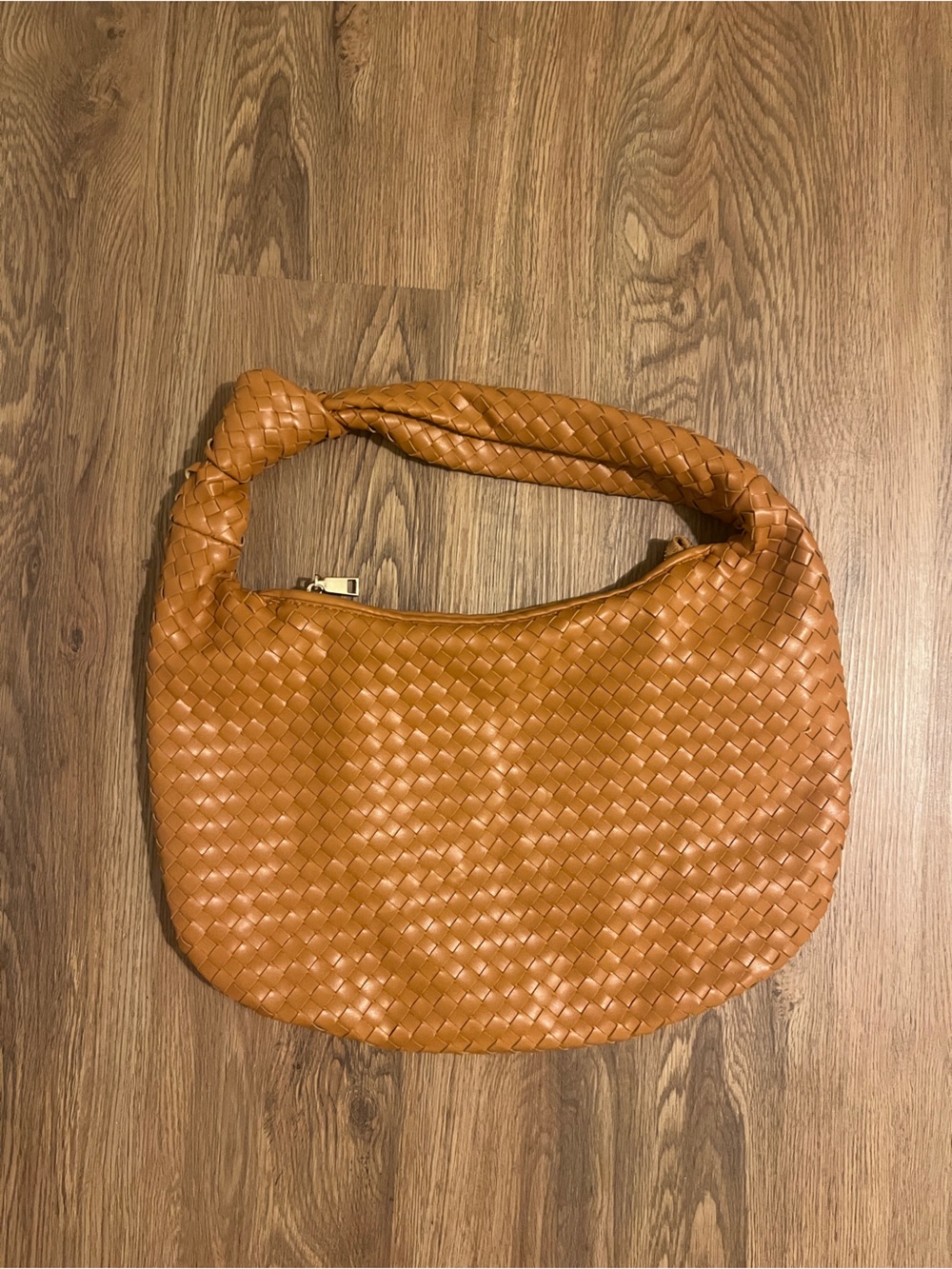 Woven Leather Hobo Bag in Cognac